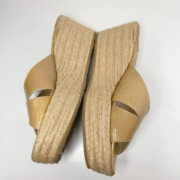 Jimmy Choo Womens Size 39 Criss Cross Patent Leather Wedge Espadrilles Sandal - Picture 7 of 14
